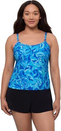 Trimshaper Farrah Scoopneck Swim Romper with Pockets in Tumbled Paisley at Nordstrom, Size 10