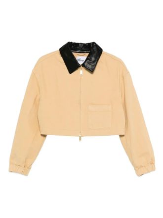 Self Portrait Jack met leren kraag - Beige