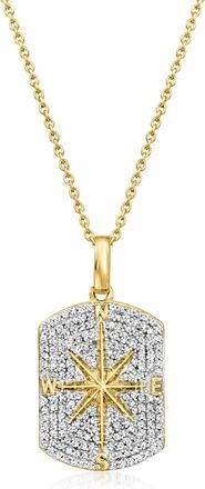 Ross-Simons Diamond Compass Dog Tag Pendant Necklace in 18kt Gold Over Sterling