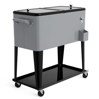 Costway Costway 76L Rolling Cooler Cart Portable Cooler Ice Chest on Wheels in Silver