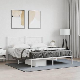 vidaXL Metal Bed Frame without Mattress with Headboard White 160x200cm vidaXL