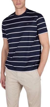 Paul & Shark T-shirt van perl&eacute; katoen met gestreept patroon - Heren - T-shirts - Blauw - 2XL - Katoen - Tops
