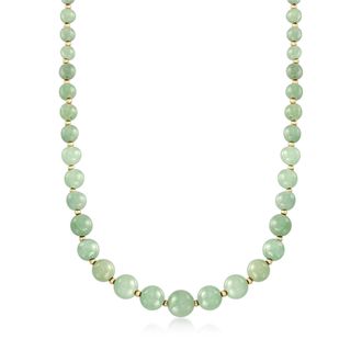 Ross-Simons 6-12mm Green Jade Bead Necklace With 14kt Yellow Gold