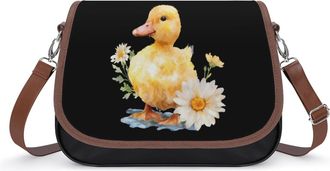 Generic Cute Duck with Daisy Flower Small Womens Crossbody Bags Shoulder Handbag with Adjustable Strap for Travel