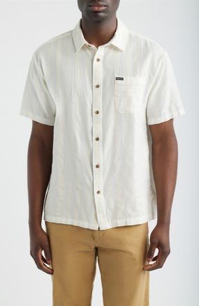 Brixton Cru Textured Stripe Short Sleeve Cotton Dobby Button-Up Shirt in Off White at Nordstrom, Size Xx-Large