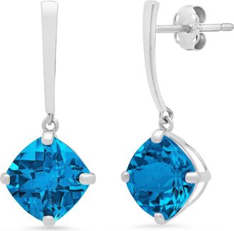 MAX + STONE 14k White Gold Solitaire Cushion-Cut Gemstone Drop Earrings (8mm)