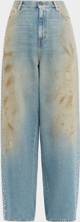 Golden Goose Journey Wide-Leg Distressed Embellished Jeans