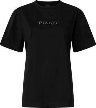 Pinko T-Shirt With Logo And Rhinestones Strepitoso