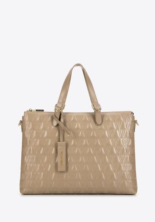 Wittchen Dames 14 Laptoptas met Geometrisch Patroon, Beige, Natuurlijk Leer