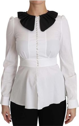 Dolce & Gabbana Witte Kraag Lange Mouw Blouse Top - Dames - Blouses - Wit - 2XS - Katoen - Overhemden
