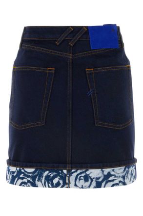 Burberry Womens Dark Blue Denim Mini Skirt Indigoblue Exterior: Cotton Gonne
