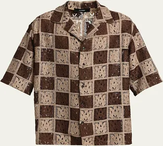 Amiri Mens Crochet MA-Knit Checkerboard Short-Sleeve Shirt