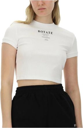 Rotate ROTATE Birger Christensen - Camiseta Corta de Logo Acanalada - Tops - Mujer - Blanco - L