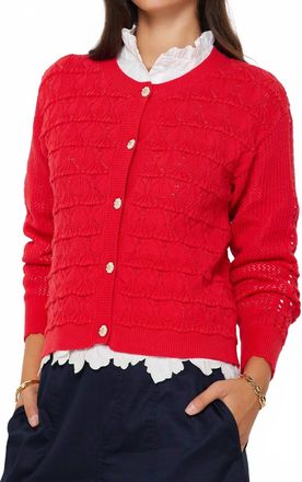 Current Air Multi-Texture Knit Patterned Cardigan In Red
