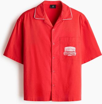 H&M Bedrucktes Hemd in Relaxed Fit - Hellrot/Richmond