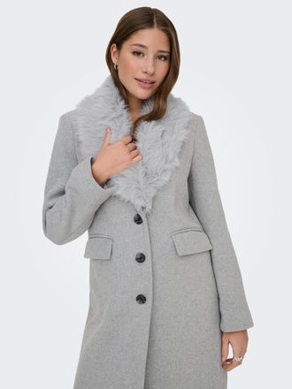 Only Langmantel ONLY ONLANNIE LIFE FUR COLLAR COAT CC OTW, Damen, Gr. M, light grau melange, Web, Obermaterial: 80% Polyester, 20% Wolle, unifarben, regula