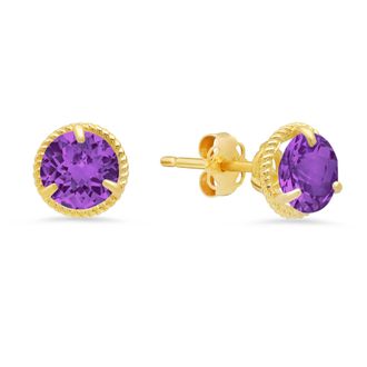 MAX + STONE 14k Yellow Gold Roped Halo Gemstone Round Stud Earrings for Women 6mm