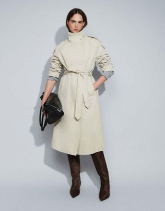 Asos trench lungo con collo a imbuto in stone-Neutro
