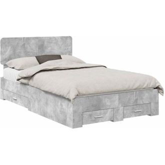 vidaXL Estructura De Cama Con Cabecera Gris Concreto 135 X 190 Cm Vidaxl