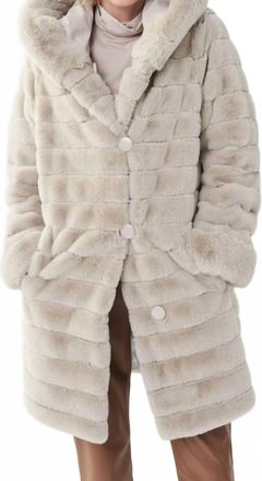Joseph Ribkoff Faux Fur Hooded Coat In Champagne