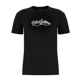 Dolce & Gabbana T-Shirts, female, Black, Size: 2XS Logo Embellished Crewneck T-Shirt