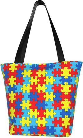 AOOEDM Autism Awareness Puzzles Reusable Grocery Bag Shopping Bag Casual Shoulder Bag Handbag for Men Women ECO Market Bag Beach Bag Travel Totes