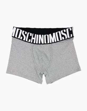 Moschino Mens Moschino Underwear Logo Print Stretch Cotton Trunks Grey - Size: 33/32/32
