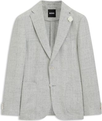 BOSS Slim-fit jacket in patterned linen
