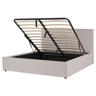 Beliani Cama Con Somier Gris Claro Negro 160 X 200 Cm Poli&eacute;ster Listones Almacenaje Moissac