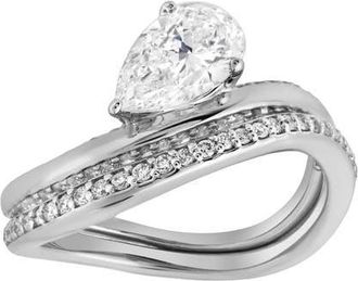 LuvMyJewelry Selena Silk Wave 2.00 Ct Pear Lab Grown Diamond Engagement Ring in 14K White Gold at Nordstrom, Size 7