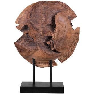 Beliani Decorative Figurine Fish Light Brown Teak 41 x 31 cm Rustic Style PLAICE FISH