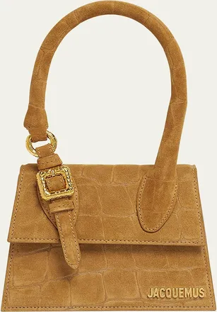 Jacquemus Le Chiquito Moyen Croc-Embossed Suede Top-Handle Bag
