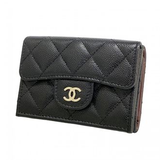 Chanel Black Grained Calfskin Wallet (Tri-Fold) (Pre-Owned)