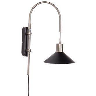Beliani L&aacute;mpara De Pared Moderna Iluminaci&oacute;n Pantalla C&oacute;nica Metal Bot&oacute;n Encendido/apagado Negro Plata Sissa