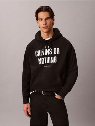 Calvin Klein Jeans Calvin Klein Mens Terry Calvins Or Nothing Graphic Relaxed Hoodie - Black - 2XL