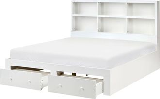 Beliani Bed Frame White MDF Storage Set of 2 Drawers EU Super King Size 6ft Shelves in Headboard Minimalist TARARE