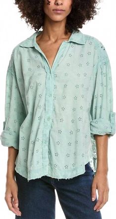 Free People Mae Washed Eyelet Shirt In Faded Green