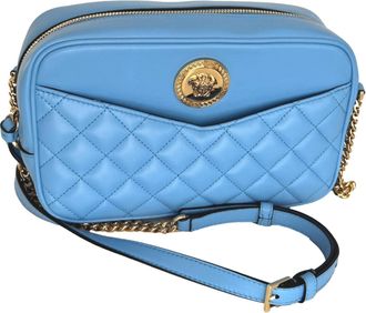 Versace Womens La Medusa Quilted Lamb Leather Medium Crossbody Bag In Blue