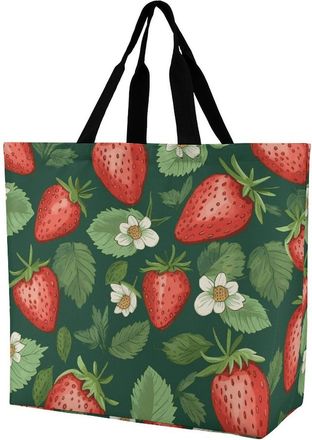 Generic Fresh Strawberries And Leaves Women Handbag Handle Tote Bag Reusable Tote Bags For Daily Use Travel Yoga