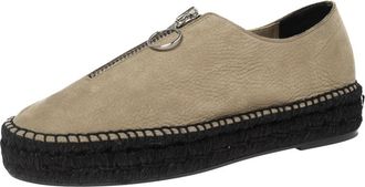 Alexander Wang Khaki Green Leather Devon Front Zip Flat Espadrilles