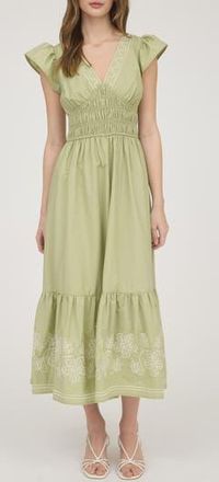 August Sky Ruffle Sleeve Midi Dress in Olive at Nordstrom Rack, Size Medium