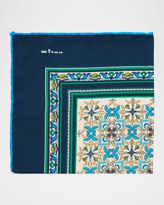 Kiton Men & apos;s Printed Silk Pocket Square