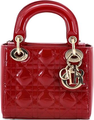 Dior Lady Dior Chain Bag Cannage Quilt Patent Mini satchel - Rood
