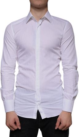 Dolce & Gabbana White Cotton Men Dress Gold Formal Shirt
