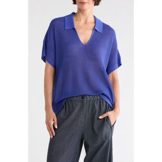 Eileen Fisher Classic Collar Organic Cotton & Silk Polo Sweater in Royal at Nordstrom Rack, Size 2X