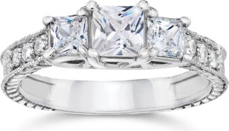 Pompeii3 1 1/2ct Vintage Three Stone Princess Cut Diamond Engagement Ring 14K White Gold