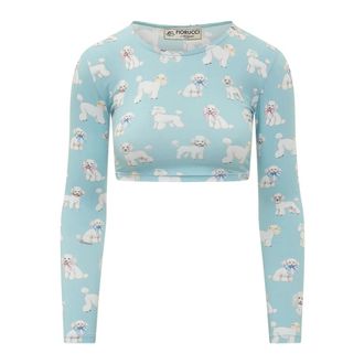 Fiorucci Long Sleeve Tops, female, Blue, Size: XS Poodle Tulle Long Sleeves Top