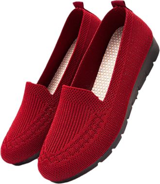 Generic Orthopedic Knit Comfort Loafers for Women Slip-Resistant Walking Shoes, Lightweight Soft Sole Mesh Low-Top Flat Casual Shoes (Red, Adult, Women, 7.5, 