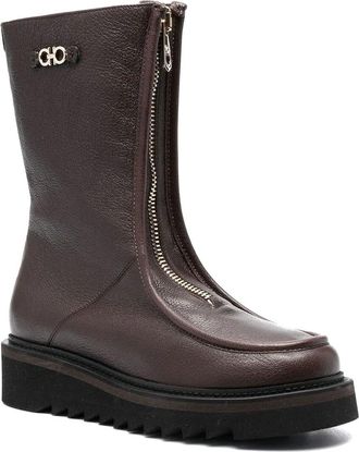 Ferragamo Gancini Logo Plaque Leather Ankle Boot