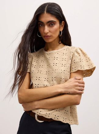 Icone Womens Broderie anglaise Tee Shirt